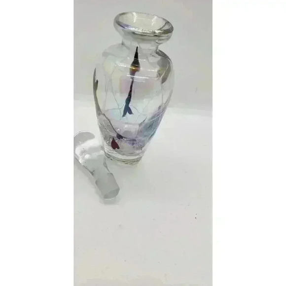 Vintage Art Glass Hanging Upside Down Abstract Heart Irredescent Perfume Bottle - Picture 7 of 14